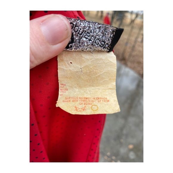 Vtg 80s Batwing A Line Dress Red Black Polkadot - Picture 7 of 16